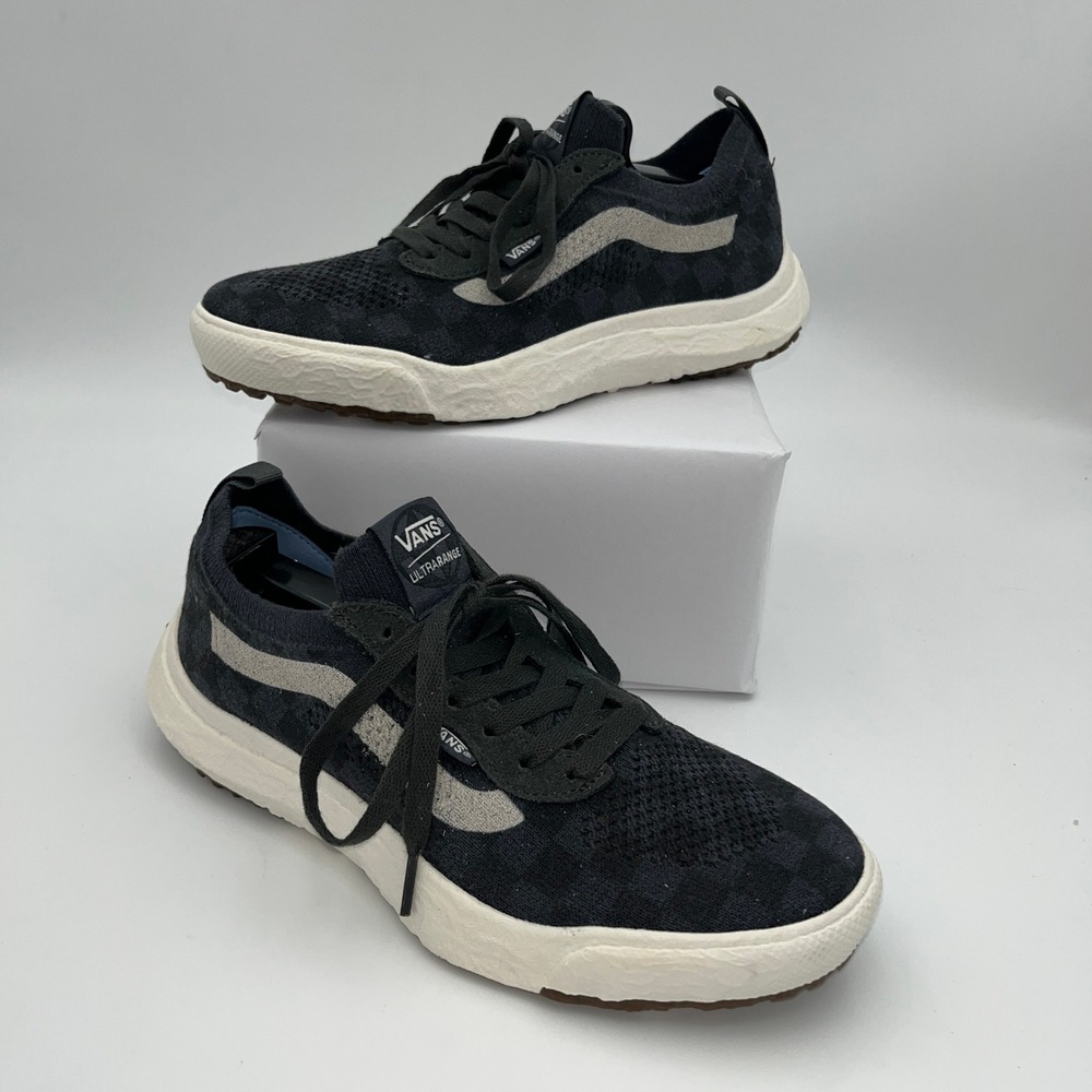 Vans UltraRange VR3 Sneakers Mens 7.5 Women 9 Black Grey Knit Check Athleisure